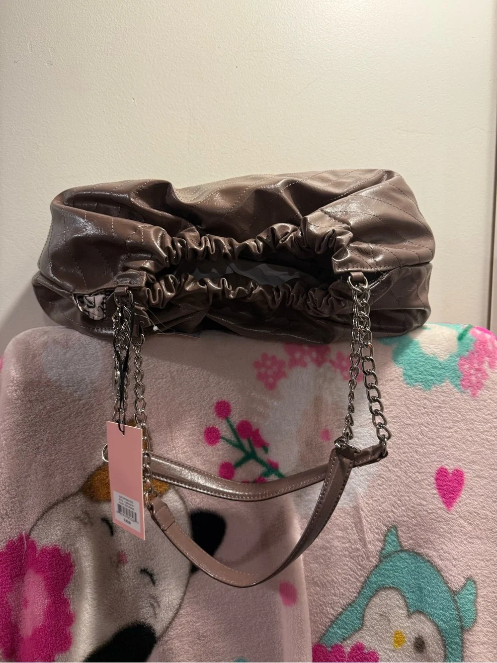 Juicy Couture Soft Spoken Tote bag color iced coffee with silver chain NWT